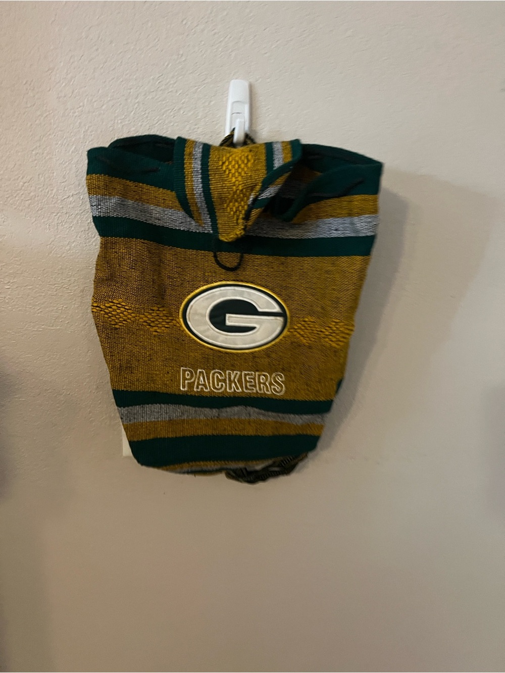 Knit Hooded Backpack - Green & Gold